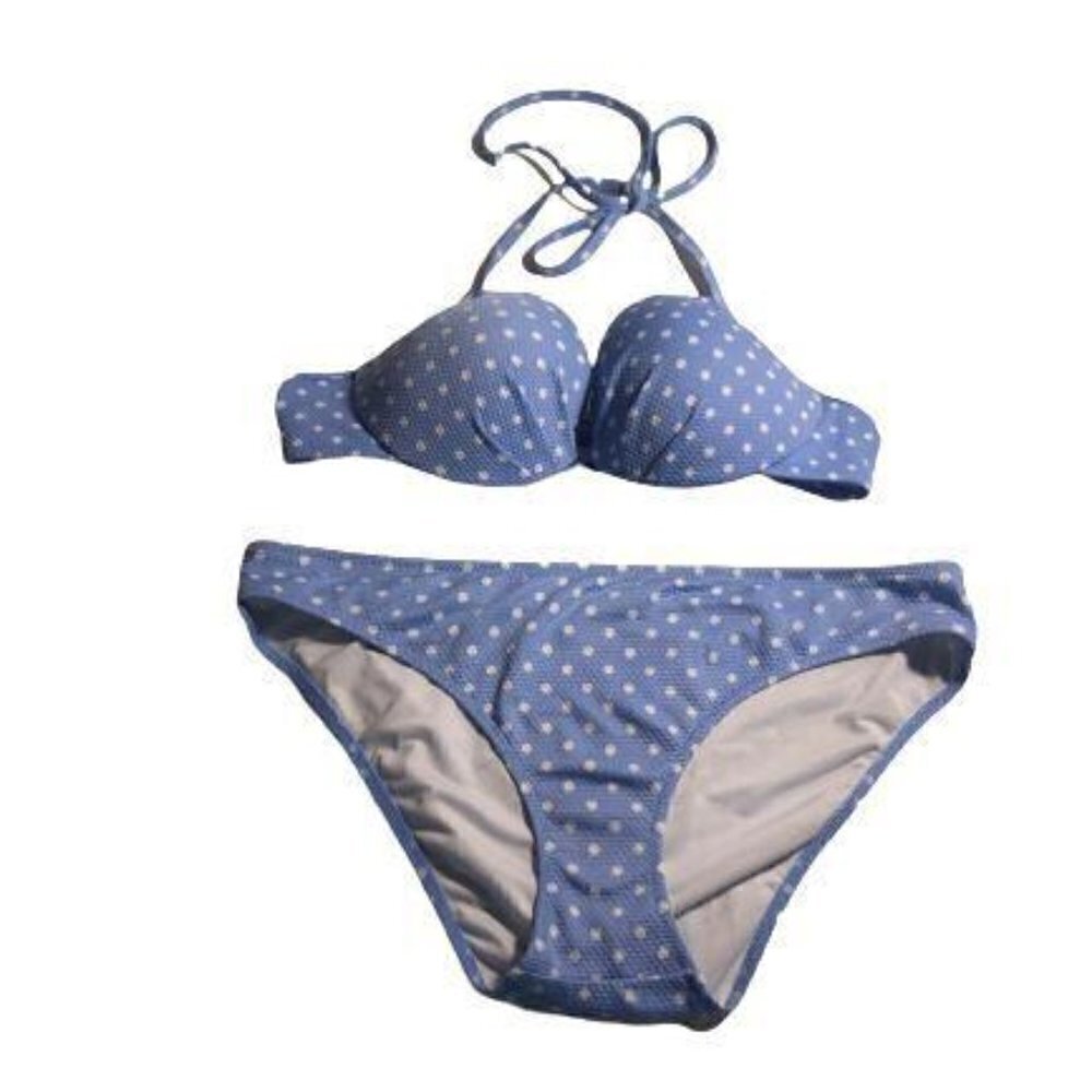 Shade & Shore Blue & White Polka dot Bikini Set Size M #3007-2
